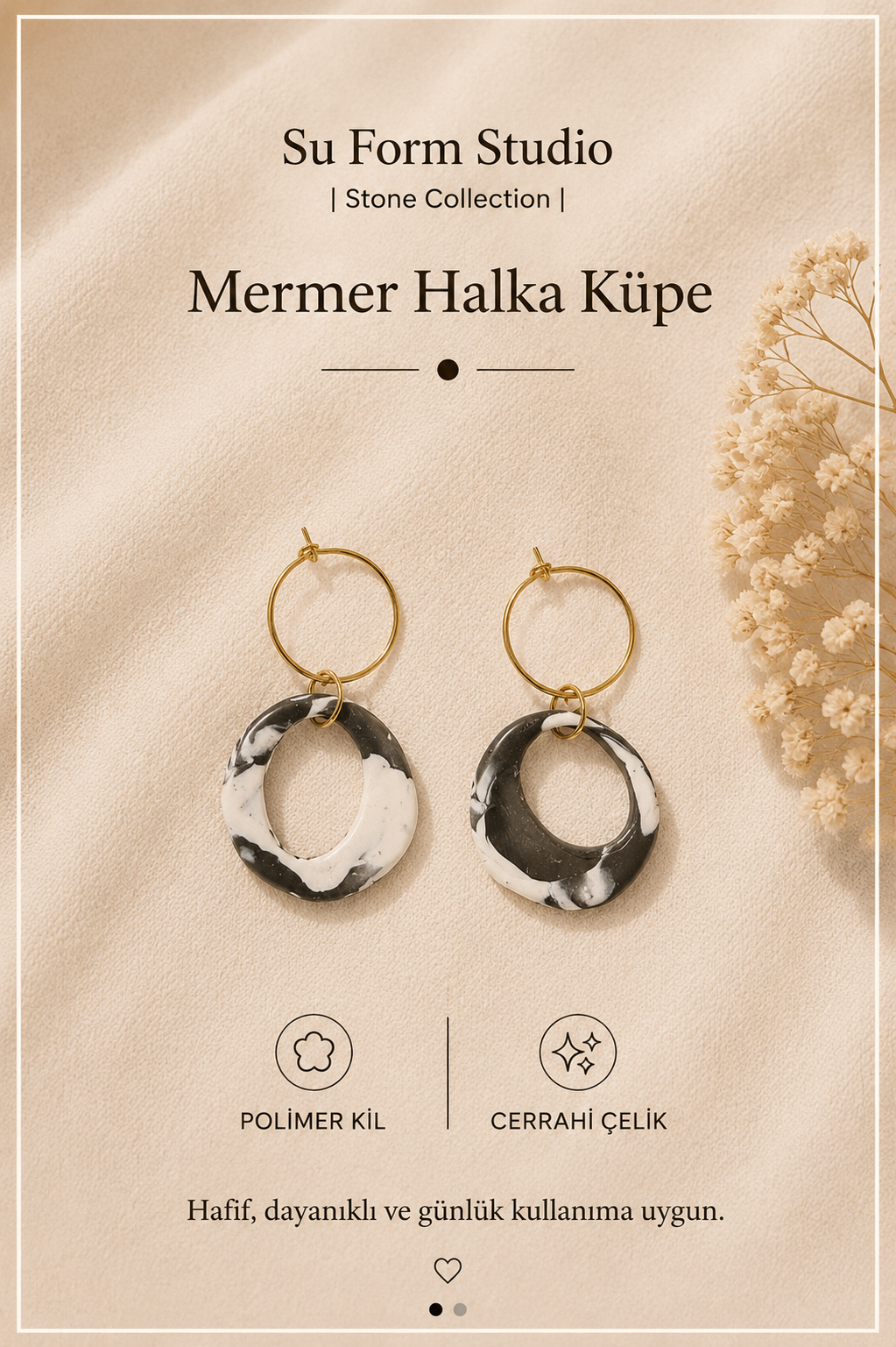 Mermer Halka Küpe — Siyah & Beyaz