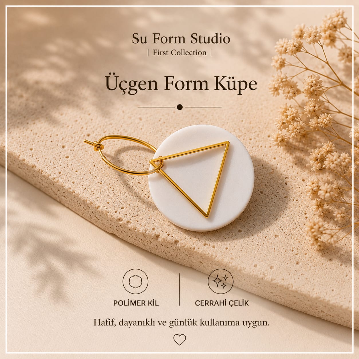 Üçgen Form Küpe — Beyaz